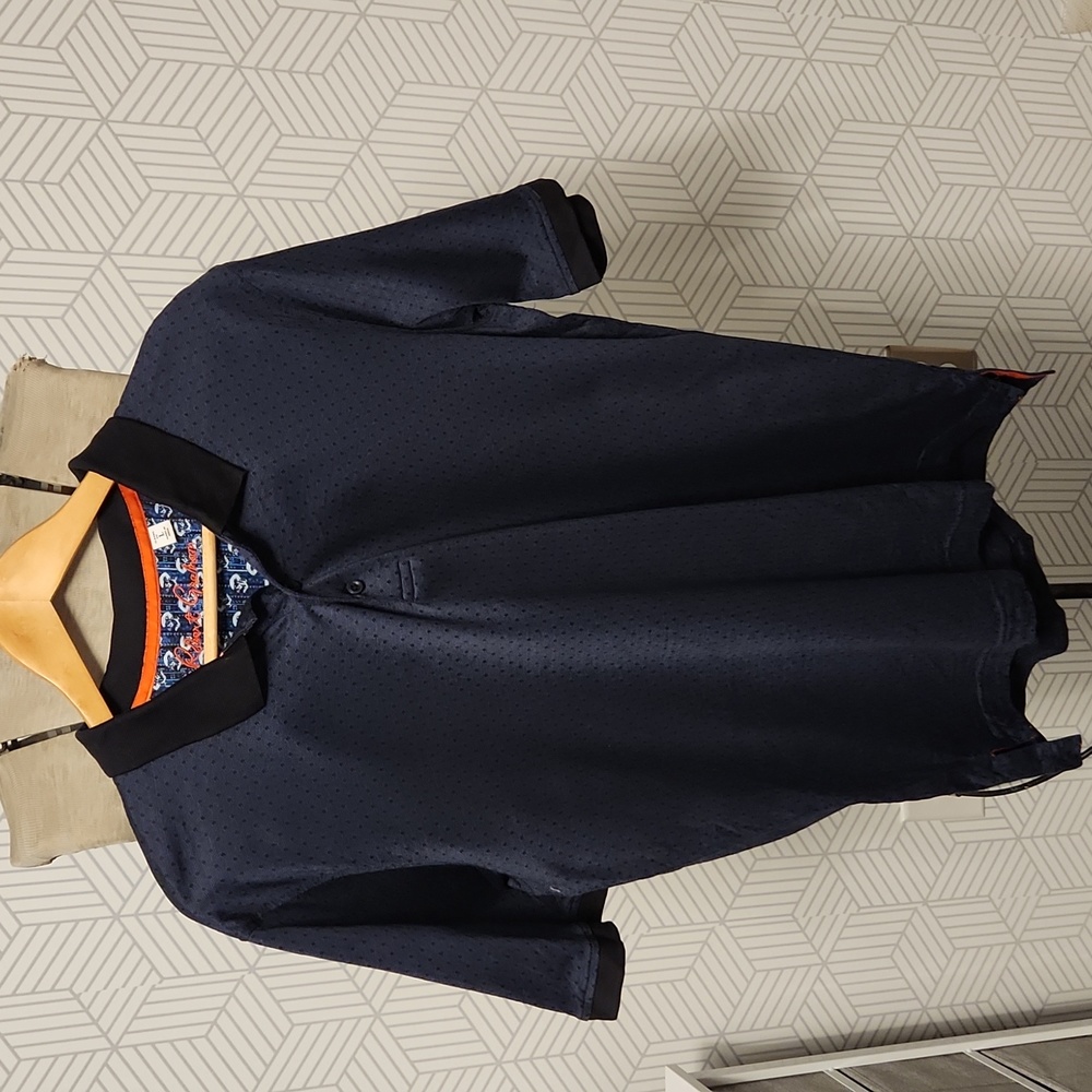 Robert Graham Navy Blue Short Sleeve Golf Casual Polo Shirt | Men's Size Large